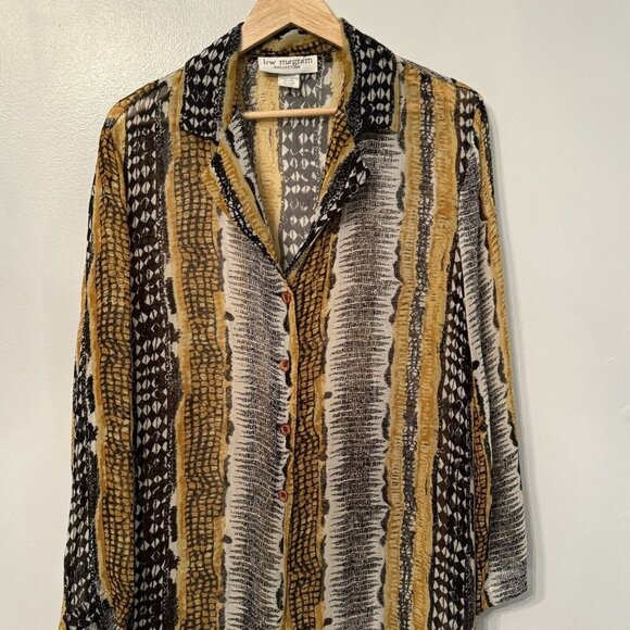 Vintage Lew Magram Collection Sheer Button Shirt Dress Size 16 Retro Bohemian - Picture 4 of 11
